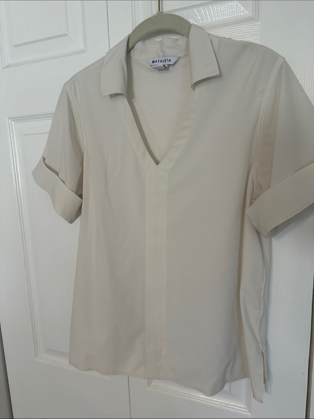 Athleta Cream Short-Sleeve Blouse
